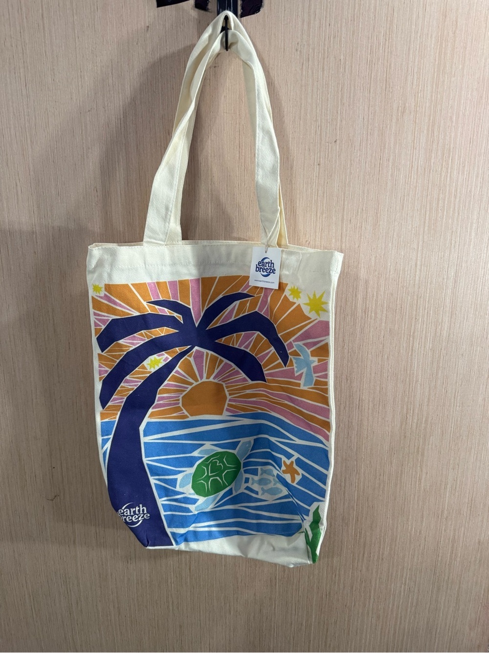 Earth Breeze Canvas Tote with Tropical Sunset Print NWT
